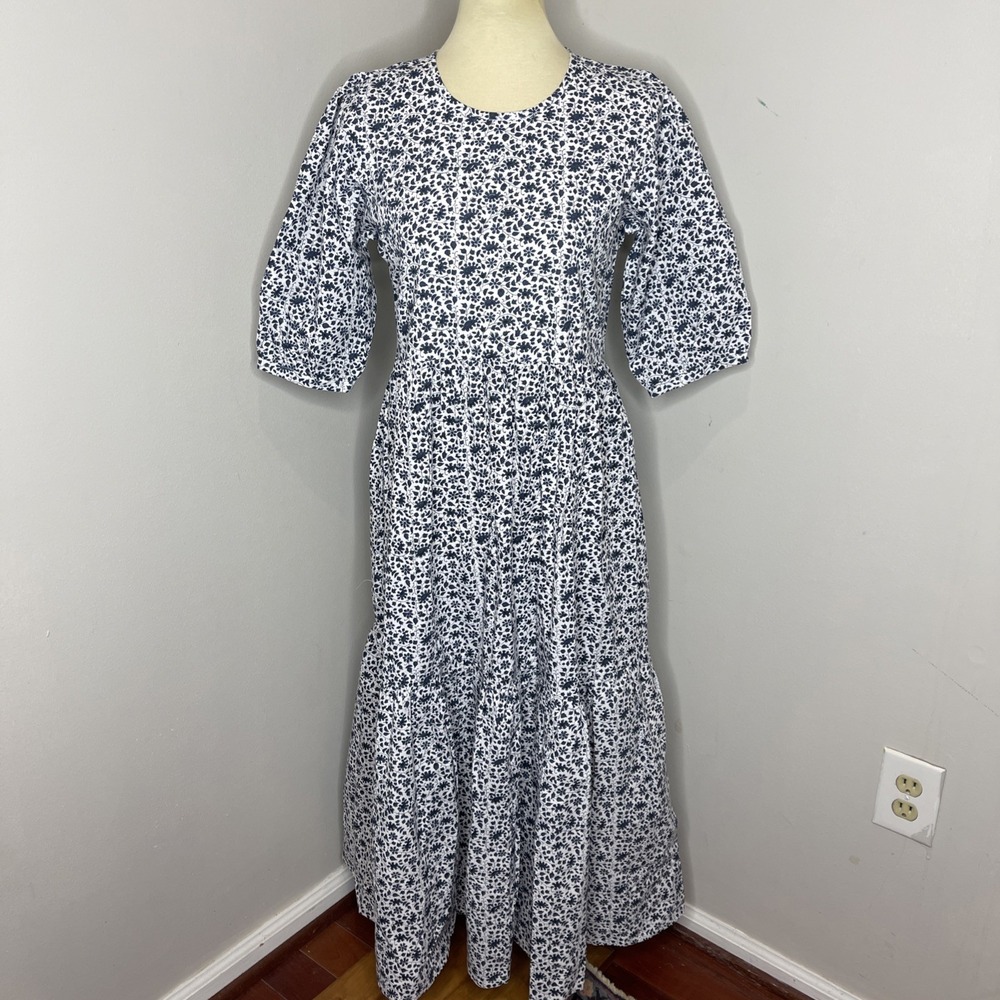 SZ Blockprints Cotton Orti Dress in Blue Floral Small S - Picture 2 of 10